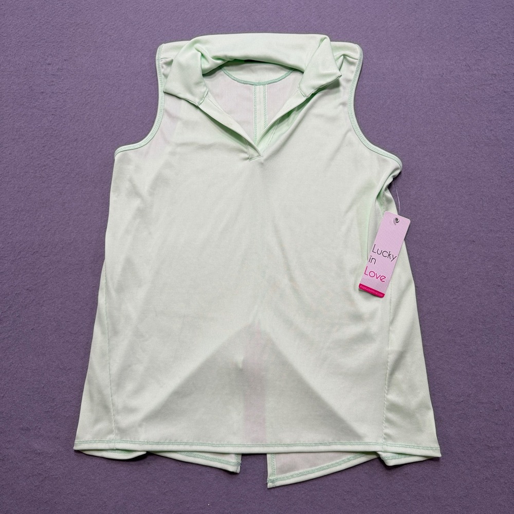 NEW Lucky In Love Polo Shirt Women's Small Mint Green Split Back Athletic Tennis